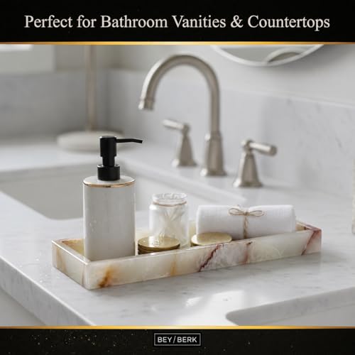 Bey-Berk International Green Onyx Marble Bath Tray, White & Tan - color: Green Onyx