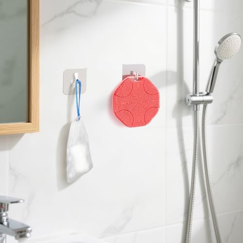 Manmihealth Soft Silicone Body Scruuber 4 PCS, Upgrade Gentle-Cleansing Shower Brush with Non-Slip Hand Strap, Exfoliating Silicone Loofah with Soap Bag (Black+Pink) - color: Shower Brush (Black+pink)