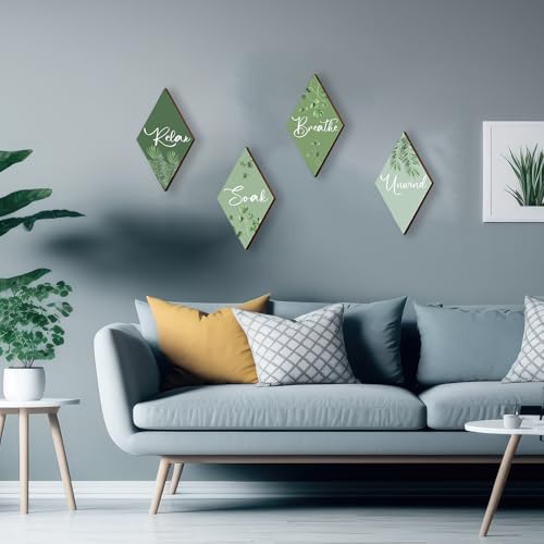 DONFENTHY 4 Pcs Sage Green Bathroom Decor Green Bathroom Accessories Relax Soak Unwind Breathe Wooden Sign Hanging Wall Art for Bedroom Living Room Office Decorations(12x7 Inches)