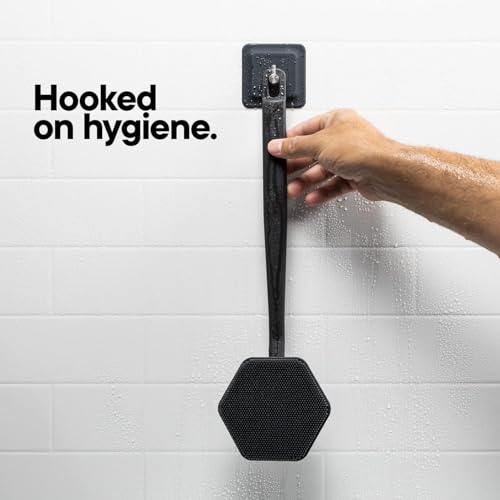 TOOLETRIES Silicone Back Scrubber for Shower with Hook - Charcoal | Long ergonomic bath brush with a non-slip grip for exfoliating and reaching hard-to-reach areas comfortably. - color: Charcoal