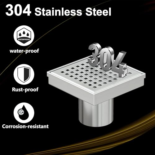 Neodrain Square Shower Drain with Removable Quadrato Pattern Grate, Brushed 304 Stainless Steel Square Drain for Bathroom, with Hair Strainer and Lifting Hook,CUPC Certified (Brushed Nickel, 4 in) - color: Stainless, size: 4 IN