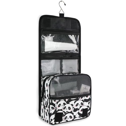 MNSRUU Hanging Toiletry Bag Hello Panda Makeup Bag Portable Travel bag for Toiletries Organizer Bags for Women Men, Travel-Essentials Bag - color: Panda 14