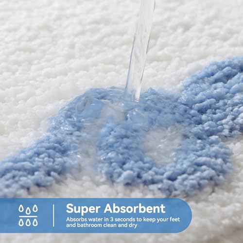 TRUEDAYS Blue Scalloped Bath Mat - Cute Bow Bathroom Rugs Small Non Slip Bath Mat, Soft & Absorbent Bath Rugs for Bathroom Decor, Tub, Vanity Floor - color: Blue Scalloped Bow