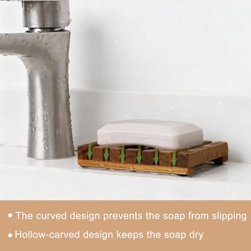 HTB Slotted Bar Soap Holder Teak Wood for Bathroom | Kitchen Wooden Sponge Holder, Self Draining Soap Dish for Shower, Sink, Bathroom, Bathtub, RV,Soap Saver Keep Soap Dry - color: 1pcs