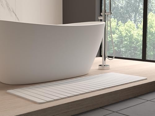 Bergamo Art Modern 58x21 Diatomite Stone Extra Large Bathroom Mat in Natural White - color: Natural White
