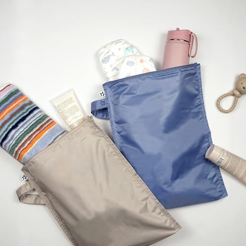 Tiny Twinkle Mess Proof Wet Bags | 2-Pack Reusable Waterproof Wet Bags for Swimsuits | Baby Clothes | Travel & Diaper Bag (Periwinkle,Pebble) - color: Periwinkle,Pebble, size: 2 Pack