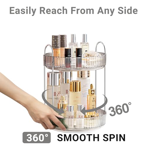 Asayuee 360 Rotating Makeup Organizer for Vanity,Bathroom Countertop Organizer,Spinning Perfume Organizer&Vanity Organizer(Grey-2 Tier) - color: Grey, size: 2 Tier