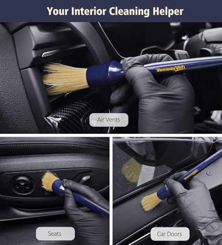 YeewayVeh Car Detailing Brush Set, 3 Pack Ultra Soft Boars Hair Detailing Brushes for Leather Seat Air Vents Engine Bay, Auto Detail Brushes Car Detailing for Interior Exterior, Indigo - color: Indigo