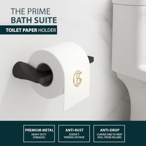 Mega Handles Bathroom Towel Holder Set - 4 Pieces Bathroom Accessories Sets - Heavy Duty Bathroom Accessory Set, 25'' Towel Bar, Robe Hooks & Toilet Paper Holder Wall Mounted - Matte Black Bath Suite - color: Matte Black