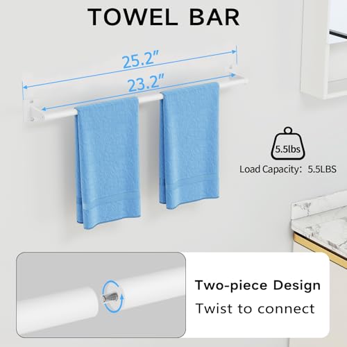 KLJKPA Bathroom Accessories Set, 4-Piece White Bathroom Hardware Set | 24 inch Towel Bar, Towel Racks for Bathroom, Robe Towel Hooks, Toilet Paper Holder Wall Mounted - color: White (4 Piece), size: 24 inch