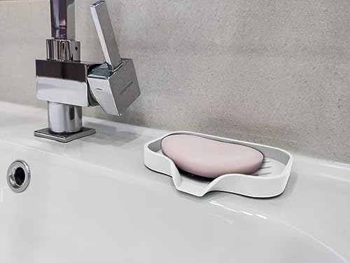 2 Pcs White Silicone Self Draining Rectangular Soap Dishes - Waterfall Soap Trays - Soap Dishes for Bar Soap - Soap Boxes - Soap Case - Soap Container - Soap Pads - Kitchen Sink - Shower - Bathroom ! - color: Cream, size: S(4.7X3.5) 2 PCS