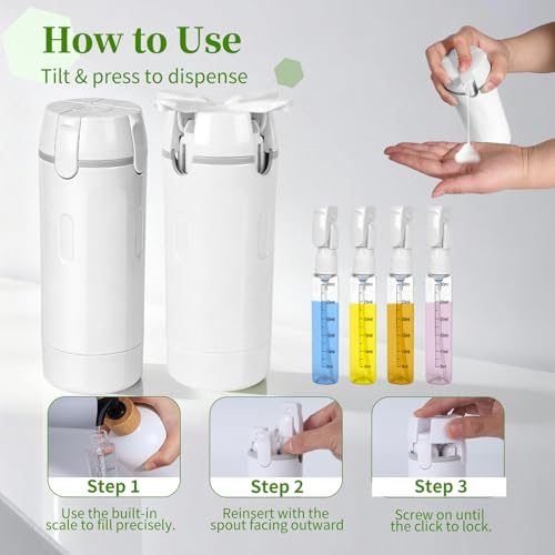 4 in 1 Travel Dispenser, Travel Bottles for Toiletries, Leak Proof Refillable Dispenser Set for Shampoo Conditioner Lotion Cream, Portable Containers for Vacation and Business Travel (White)