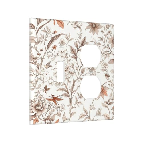 Light Switch Cover Plate Boho Floral Beige Flower And Leaf Botanical 2 Gang Decorative Switch Plates 1 Toggle Duplex Combo Outlet Covers GFCI Wall Plates for Bathroom Bedroom Decor - color: Boho Floral Beige Flower And Leaf Botanical, size: 1 Toggle 1 Dup