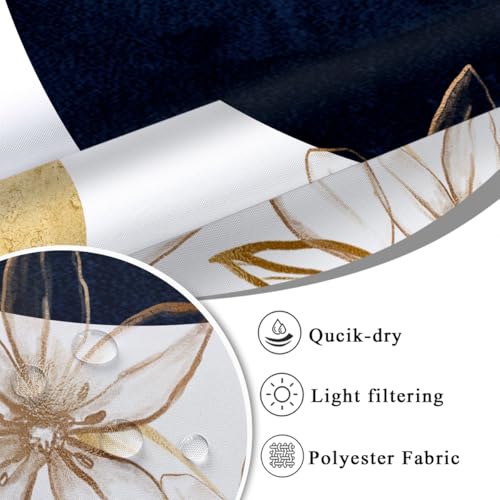 Blue and Gold Shower Curtain Abstract Boho Modern Mid Century Navy Geometric Neutral Contemporary Minimalist Leaves Botanical Fabric Cloth Bathroom Decor Set 60x72 inch Polyester 12 Hooks - color: Blue, size: 60"W x 72"L (Pack of 1)