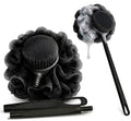 Loofah with Handle & Shower Brush Charcoal 2 Pack- Back Scrubber for Shower for Men & Women, Body Brush Ideal for Exfoliation, Back Loofah for Shower with Bath Brush, Long Handle for Shower Back Brush