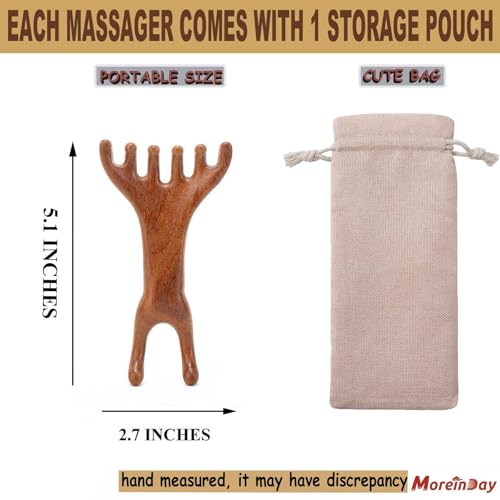 Head Massager Scalp, Wooden Scalp Massager, Foot Massage Tool | with storage pouch, natural Sandalwood, masajeador de cabeza, scalp massage for stress relax, foot massage for muscles relax