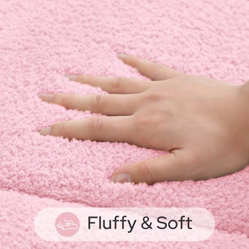 HOMEIDEAS Bathroom Rugs Sets 2 Piece, Soft Bathroom Mats and Absorbent Microfiber Machine Washable Bath Mats for Shower Room, Bathtub, Kitchen (20" x 32" + 16" x 24", Pink) - color: Pink