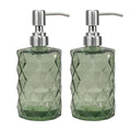 12Oz Green Soap Dispenser Bathroom - 2 Pack, Clear Glass Hand Soap Dispensers with Stainless Steel Pump, Refillable Dish Soap Dispenser for Kitchen, Countertop Soap Dispensers - color: Diamond Green（2-pack）