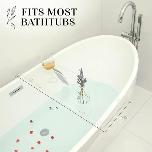 38" Supreme - Clear Acrylic Bathtub Tray Caddy Tub Shelf, Spa Board Luxury Bathroom Bath tub Table, Fits Across Bathtubs, Book, iPad and Wine Glass Holder (Supreme, 38") - size: 38"