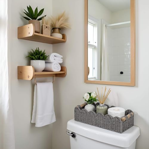 CubesLand Bathroom Basket Organizer, Toilet Tank Paper Storage Baskets 2-Pack, Scalloped Decorative Basket for Countertop w/Handle, Wicker Basket for Bathroom Decor, Home Decor, Living Room, Grey - color: Grey