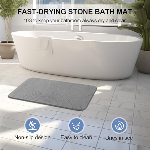 Stone Bath Mat, 2 Pack Diatomaceous Earth Shower Mat, Non-Slip Super Absorbent Quick Drying Bathroom Floor Mat, 24x15, Grey - color: Grey, size: 24" x 15" (2 Pack)