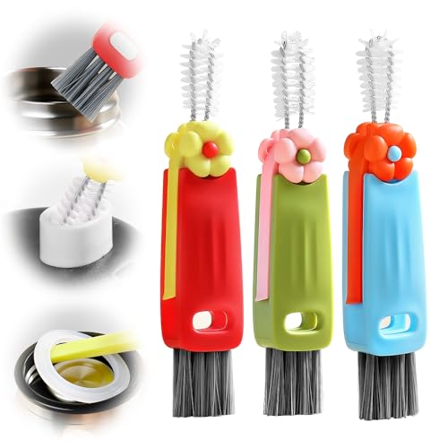 3 in 1 Cup Lid Cleaning Brush, 2026 New Multifunctional Crevice Cleaner Set, Portable Silicone Brush for Baby Bottle Gaps & Tight Spaces, Home Kitchen Cleaning Tool (A-3pcs) - color: A-3pcs