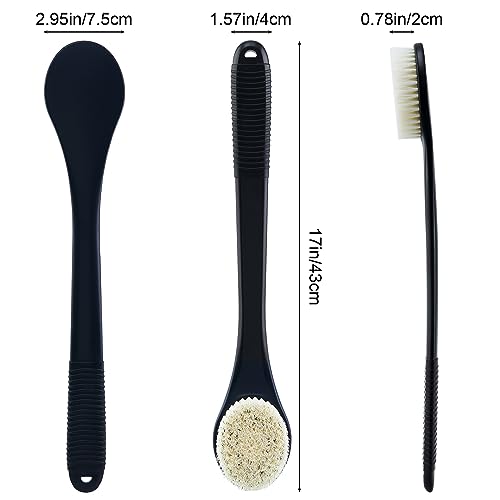 Back Scrubber for Shower, Shower Body Brush for Cleaning with Long Handle for Showering, 17 Inch Back Washer Exfoliator for Shower Men Women with Non-Slip Handle, Adhesive Hook (Black) - size: Black - Artificial Bristles