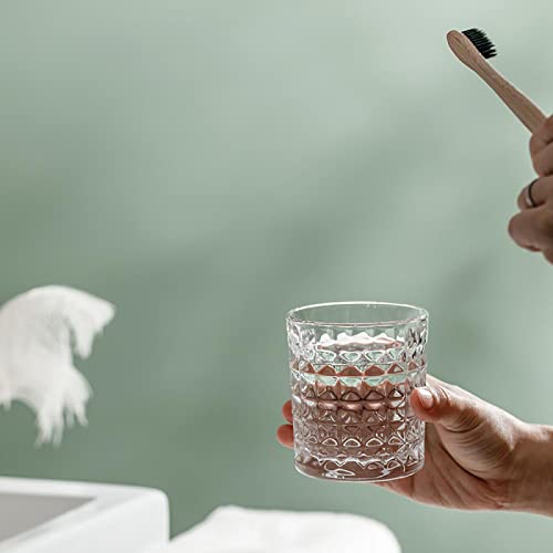 Gaolinci 2 Pcs Diamond Embossed Clear Glass Mouthwash Cup Cups, Bathroom Brushing Cup, 8 Oz - color: Clear