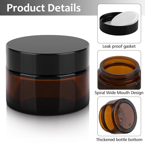 Accmor 1 OZ Glass Jars with Lids, 4 Pack Amber Makeup Sample Container with Inner Liners & Spatulas, Leak Proof Round Travel Cosmetic Storage for DIY Making Lotions, Creams, Body Scrub, Bath Salts - color: Amber, size: 1 Ounce