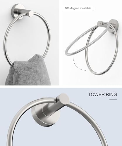 Brushed Nickel Bathroom Hardware Accessories Set 5 Pcs SUS304 Stainless Steel 26 Inch Hand Towel Bar Toilet Paper Holder Towel Ring Robe Towel Hooks Wall Mounted by HOMEMYSTIQUE - color: Brushed Nickel, size: 5 Pieces