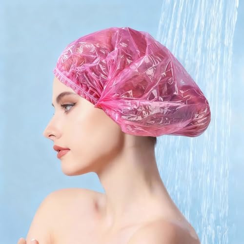 200 PCS Disposable Shower Caps Thickened Waterproof Hair Bath Caps for Women Men Girls Travel Spa Hotel Home Use Salon - Multi-Purpose Elastic Plastic Shower Caps, Essentials Accessories 18.1" (Pink) - color: Pink