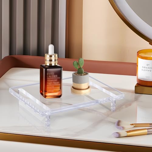 Acrylic Bathroom Counter Vanity Tray Organizer for Perfumes and Candles | 2-Pack, 12mm Thick, Acrylic Riser, Scratch-Resistant, Soap, Jewelry & Sink Tray, Kitchen, Apartment, Dorm & Office Decor - size: Large-9 x 5.9 x 1.5 inches