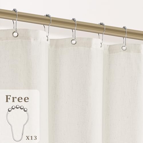 Cream Linen Shower Curtain with Tassels Water Repellent 72x72 Inch | Modern Elegant Bohemian Country Minimalist Style, Bathroom Decor Shower Curtains, Ivory Natural, Fabric Drapes, with Hooks - color: Natural - Tassels, size: 72"W x 72"L (Pack of 1)