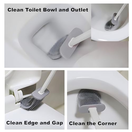 Toilet Brush with Holder Silicone Toilet Brush and Cleaning Brush for Household Bathroom Toliet Brush Set (Black,Black) - color: Black,black