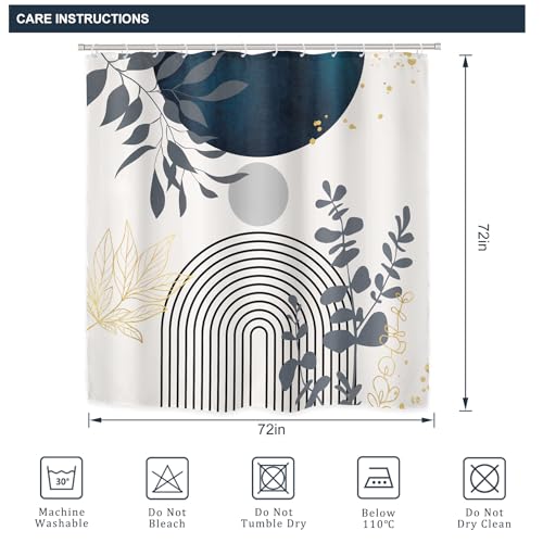 Riyidecor Mid Century Boho 4Pcs Shower Curtain Set with Toilet Lid Cover and Non-Slip Rugs,Modern Minimalist Navy Blue Bathroom Decor Set，Abstract Contour and Bath Mat with 12 Hooks - color: 01navy Blue