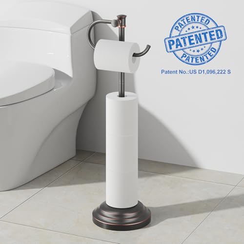 RUMOSE Toilet Paper Holder Stand for Floor, Oil Rubbed Bronze Bathroom Free Standing Toilet Tissue Roll Holder with Storage, Adjustable 17-25 Inch, SUS304 Stainless Steel - color: Oil Rubbed Bronze