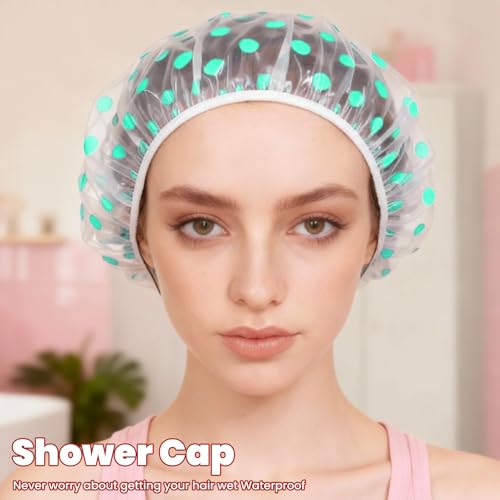 12 PCS Plastic Shower Cap Reusable Waterproof Reusable Shower Cap Elastic Showercap for Travel, Bath, Bathtub Bath, Women, Men, 6 Types