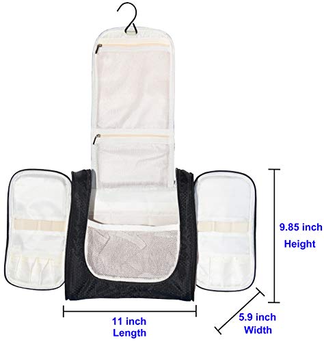Freegrace Extra Large Hanging Toiletry Bag for Men and Women - Water-Resistant Nylon Travel Bathroom Organizer for Cosmetics, Makeup, and Toiletries - color: Black