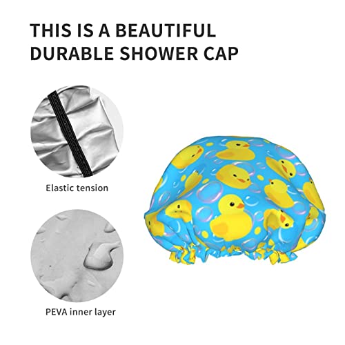 Yellow Rubber Ducks Shower Cap For Women Adjustable Double Waterproof Layers Bathing Shower Hat Hair Protection Reusable Ladies Spa Salon Shower Hat - color: Yellow Rubber Ducks