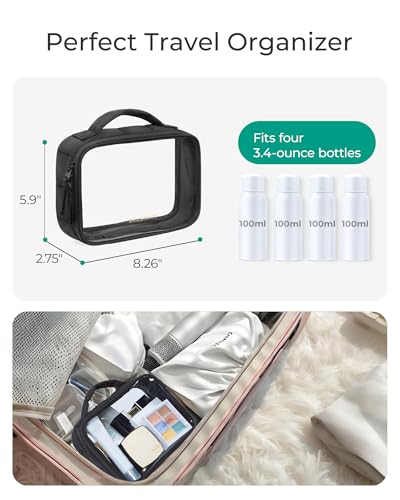 BAGSMART Clear TSA-Approved Toiletry Bag, Puffy Edges Travel Makeup Bag, Large Opening with Handle, Clear Cosmetic Bag with Double Zipper for Women (Black, 2Pack) - color: Black, size: 2Pack