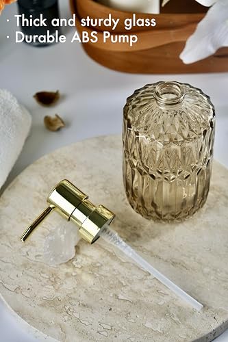 LaMarriti Brown Glass Soap Dispenser with Gold Rust Proof Pump, Refillable Thicken Glass Kitchen Soap Dispenser, Lotion Dispenser Bathroom for Dish Soap, Hands Soap, Body Wash, Bathroom Accessories - color: Brown