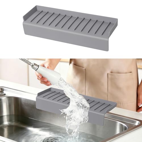Sink Edge Protector with Suction Cup, 14" x 4", Silicone Sink Splash Guard for Kitchen & Bathroom, Protect Countertop from Scratches, Stains, for Stainless Steel Granite Quartz, Gray - color: Gray, size: 14" x 4"