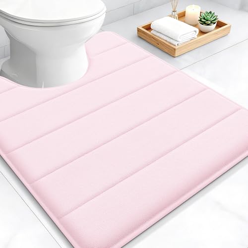 OLANLY Memory Foam Toilet Rugs U Shaped 24x20, Super Soft Absorbent Contour Bath Rugs, Quick Dry, Machine Washable Toilet Mat, Bathmat Floor Carpet, Bathroom Home Decor Accessories, Pink - color: Pink, size: 24" X 20" Contour Rug