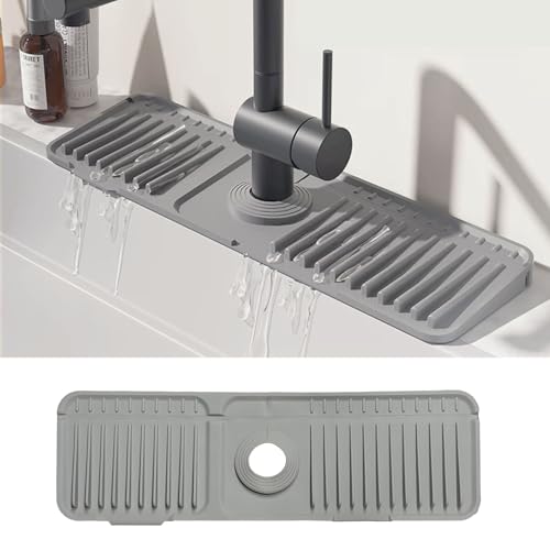 STARGAZ Silicone Faucet Mat for Kitchen Sink,Faucet Draining Mat,Sink Back Splash Guard,Kitchen Rubber Mat,Bathroom Sink Faucet Mat,Soap Dish,Silicone Sink Protector(17.7”×5.5”) - color: Light Gray, size: 17.7”×5.5”