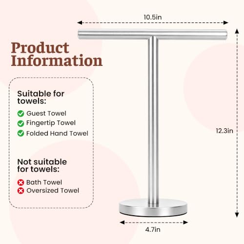 Hand Towel Holder Stand, Freestanding Bathroom Towel Rack, Silver, 2 Pack | Weighted Stainless Steel Base Helps Prevent Tipping While The Open T-Shape Keeps Towels Dry on Bathroom Countertops - color: Silver-2 Pack