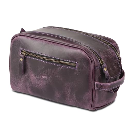 KomalC Travel Toiletry Bag – Premium Leather Dopp Kit for Men & Women with Water-Resistant Lining & Spacious Zippered Organizer - style: 1 Zip Classic Purple