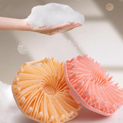 Silicone Body Scrubber, Shower Wash Scrubber Non-Slip Handle for Easy Cleaning, Travel Friendly for All Skin Types (Color Mixing,4)