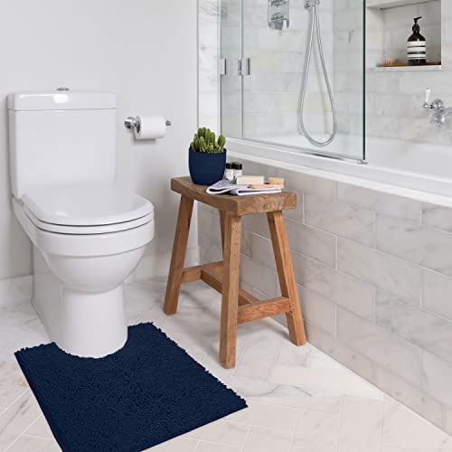LuxUrux U-Shaped Toilet Bath Mat – Absorbent & Non-Slip Contoured Rug for Toilet Base, Plush Chenille, Machine Washable (20 x 20 inch, Navy) - color: Navy, size: 20'' X 20'' U