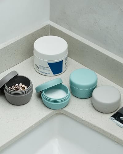 TakeToday Travel Containers for Toiletries, 2oz, 4 Pack, Apricot | Air Travel Leak-Proof, TSA Approved, Silicone Jars with Lid, for Cosmetics & Toiletries - color: Grey