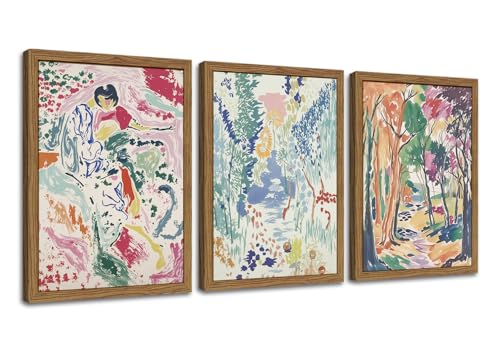 Abstract Matisse Wall Art, Vintage Colorful Nature Wall Decor, Retro Forest Paintings, Impressionist Landscape Pictures Canvas Prints for Living Room Bedroom Dining Room Office 16x24in Wood Framed - color: Matisse Abstract, size: 16x24Inch Framed
